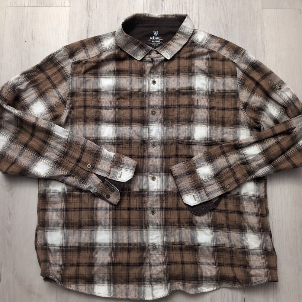 Kuhl The Law Flannel Shirt Men's XL Brown Plaid Outdoors Hiking